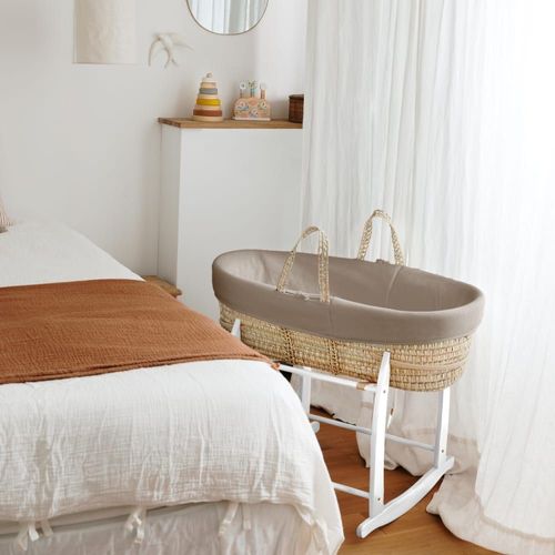 Couffin Avec Support À Bascule Blanc, Habillage En Coton Bio