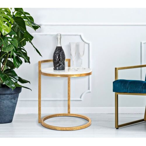 Table basse en métal doré avec plateau blanc 40x43x50 cm