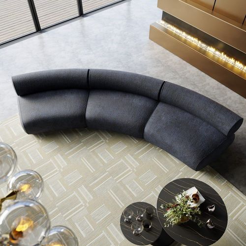 Canapé 2 Places En Velours Tressé Bleu-Gris