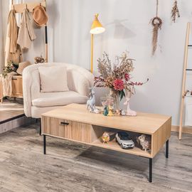 Table Basse 1 Tiroir En Frêne Et Metal