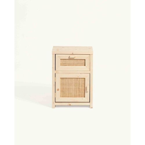 Table De Nuit En Bois À Partir De Tir Et Raffia Couleur Beige