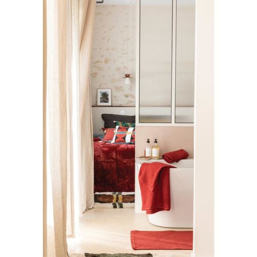 Tapis de bain uni en coton geranium 54 x 110