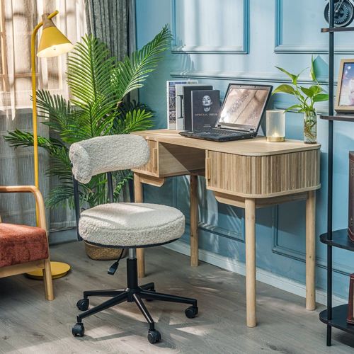 Chaise De Bureau En Bouclettes Blanches Avec Base En Metal