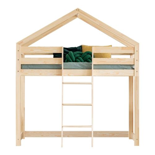 Lit Cabane Mi-Hauteur 90x200 Sommier Inclus Beige