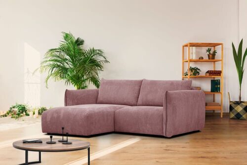 Canapé d'angle gauche 3 places tissu vieux rose