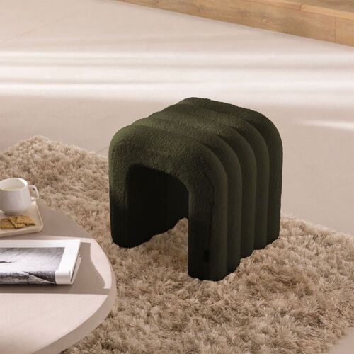Tabouret rembourré en tissu bouclette - Vert kaki