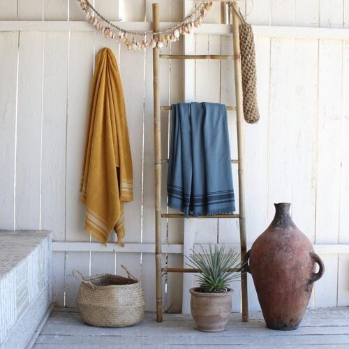 Fouta Éponge Coton Bleu Orage & Noir 100x180