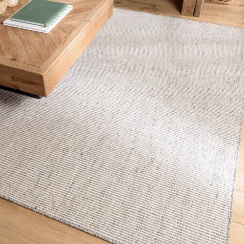Tapis Rect 160x230cm En Laine Tissée Couleur Blanc/Gris Chiné