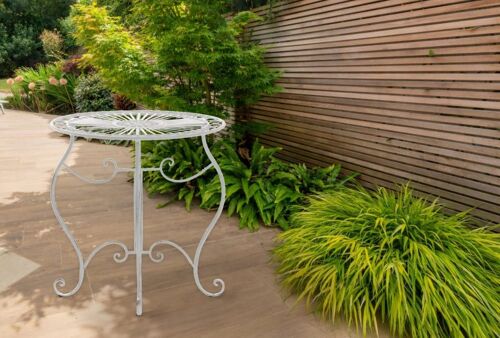 Table De Jardin Avec Plateau Rond En Métal Blanc Antique