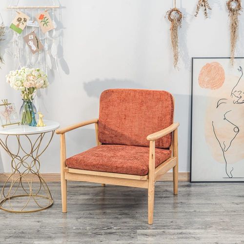 Fauteuil De Salon En Bois Massif Et Tissu Terracotta