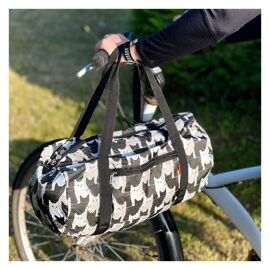 Sac polochon pliable noir/blanc polyester 44 x 22 x 22 cm