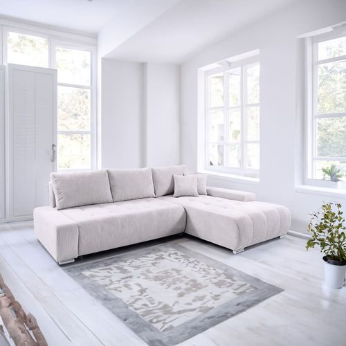 Canapé D'angle Convertible Droit 4 Places Coffre Velours Côtelé Blanc