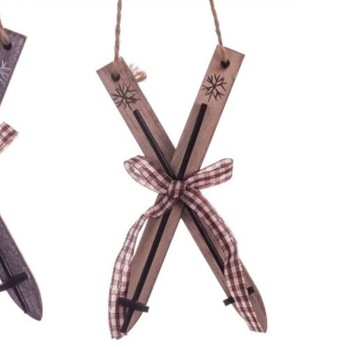 Décoration de Noël à suspendre ski en bois - Lot de 2