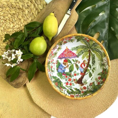 Grande Assiette Creuse Mélamine Décorée Par Des Singes De Bali 23 Cm