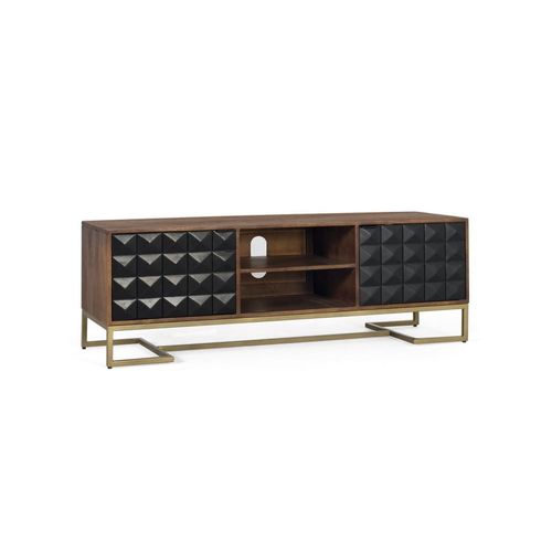 Meuble Tv Fait Main En Bois De Manguier Avec Pieds Dorés 150 Cm