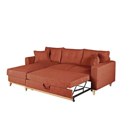 Canapé D'angle Convertible Style Scandinave 4/5 Places En Velours Côtelé Orange Écureuil