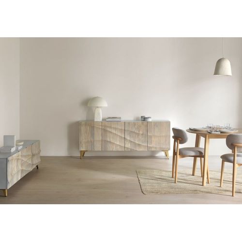 Meuble Tv 2 Portes Et 2 Tiroirs Patiné Blanc En Bois De Manguier