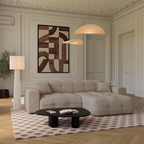 Canapé angle droit 5 places en bouclette taupe