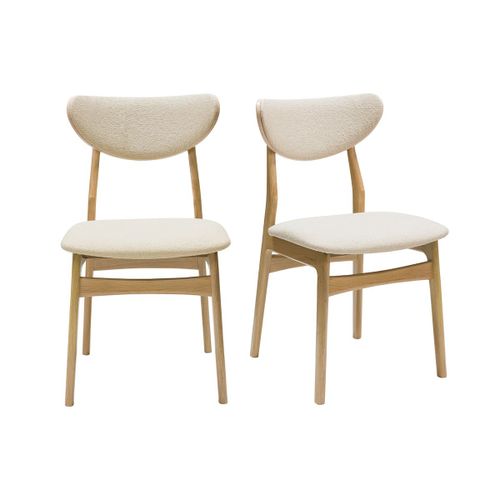 Chaises Scandinaves En Tissu Effet Laine Bouclée Beige Et Bois Clair Chêne Massif (Lot De 2) Maya