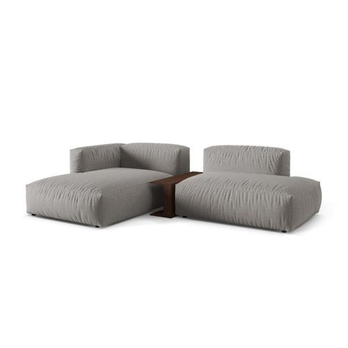 Canapé D'angle Gauche Modulaire 2 Places Tissu Structurel Gris Clair