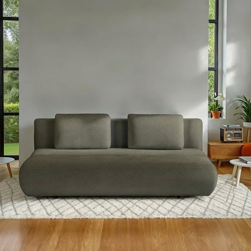 Canapé Droit Convertible En Tissu Bouclette 3 Places Vert Kaki