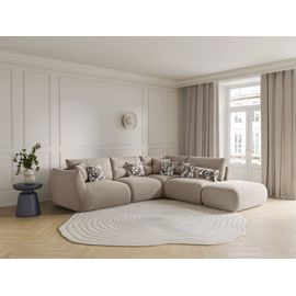 Canapé D'angle Droit Modulable 7 Places Tissu Structurel Beige Clair