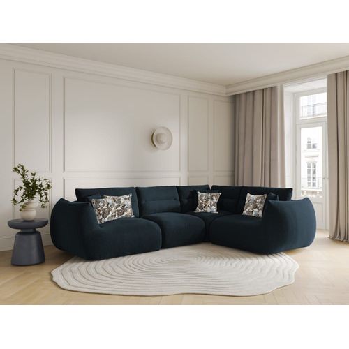 Canapé D'angle Droit Modulable 5 Places Tissu Structurel Bleu Marine