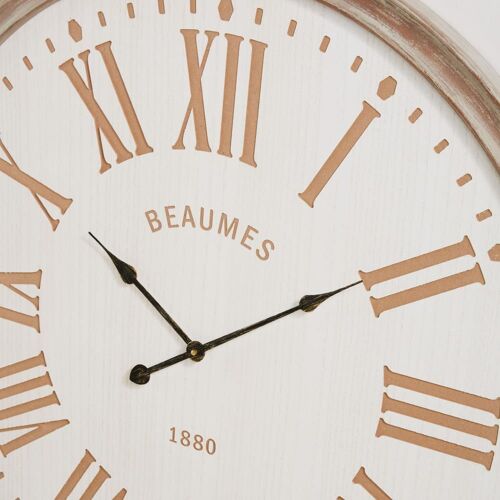 Horloge murale gravée blanche et beige D90