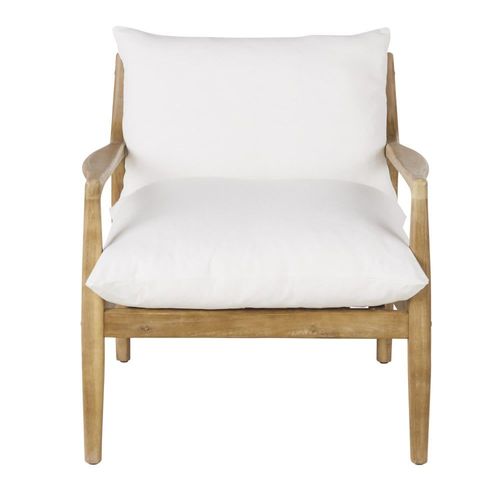 Fauteuil En Bois D'acacia Coussins En Coton Et Lin Écrus