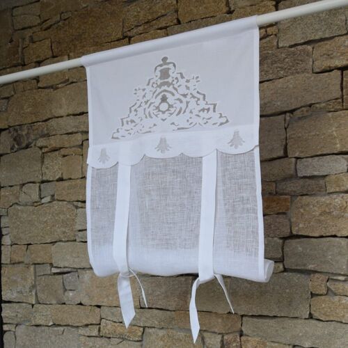 Store En Lin Blanc Et Broderies 45x70 Cm