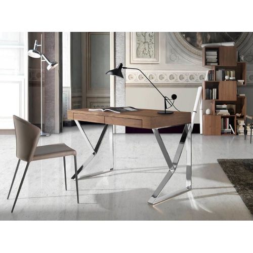 Bureau Effet Bois Noyer Et Acier Chromé