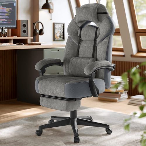 Chaise De Jeu Ergonomique Avec Repose-Pieds Support Lombaire Gris
