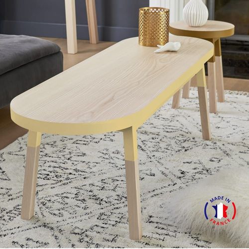 Table Basse Banc 140 Cm, 100% Frêne Massif Jaune Lunaire