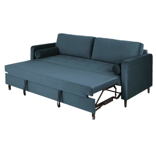 Canapé Convertible 3/4 Places En Velours Bleu