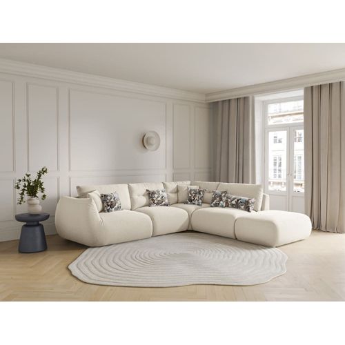 Canapé D'angle Droit Modulable 7 Places Tissu Structurel Ivoire