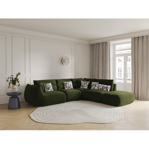 Canapé D'angle Droit 7 Places En Velours Vert De L'armée