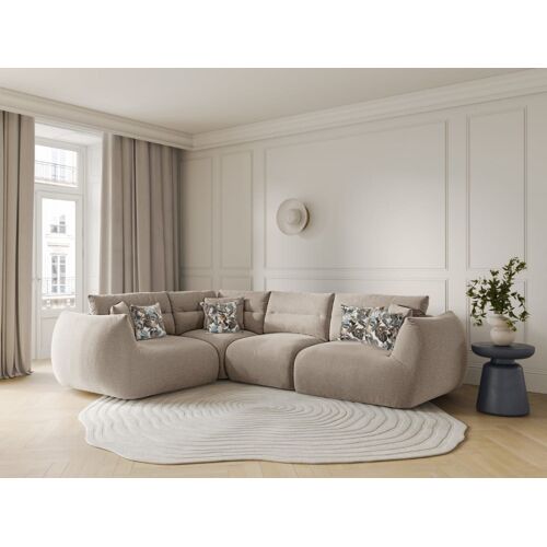 Canapé d'angle gauche modulable 5 places tissu structurel beige clair