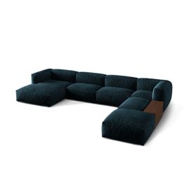 Canapé D'angle Panoramique Modulable 5 Places Velours Pétrole Profond