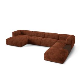 Canapé D'angle Panoramique Modulable 5 Places Velours Côtelé Brique
