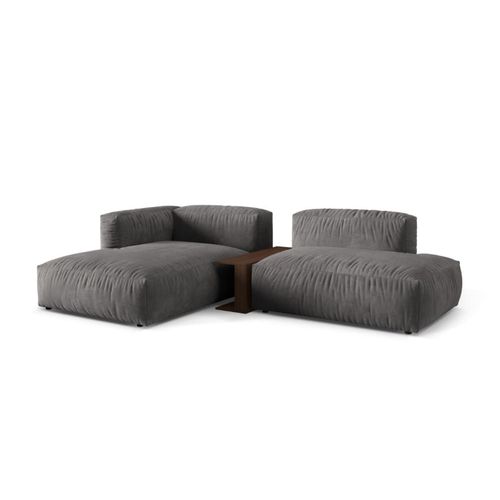 Canapé D'angle Gauche Modulaire 2 Places En Velours Gris