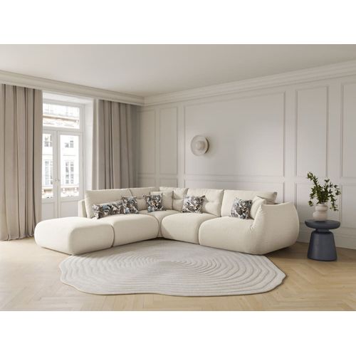 Canapé D'angle Gauche Modulable 7 Places Tissu Structurel Ivoire