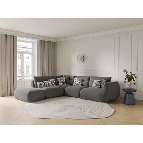 Canapé D'angle Gauche Modulable 7 Places Tissu Structurel Gris Foncé