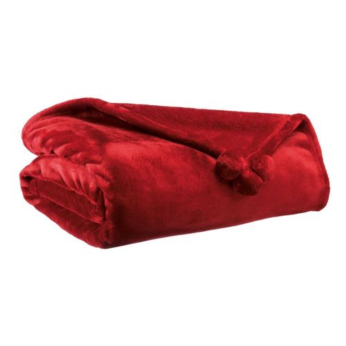 Plaid Tender Pompons En Polyester Rubis 130 X 170