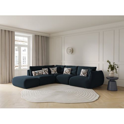 Canapé D'angle Gauche Modulable 7 Places Tissu Structurel Bleu Marine