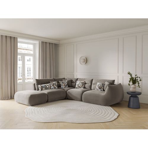 Canapé D'angle Gauche 7 Places En Velours Béton