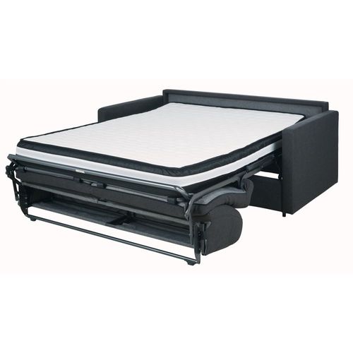 Canapé Convertible 2/3 Places En Textile Tramé Gris Anthracite, Matelas 18 Cm