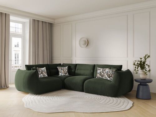 Canapé d'angle gauche modulable 5 places tissu structurel vert mousse