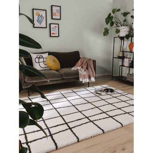 Tapis À Poils Longs Noir & Blanc 140x200