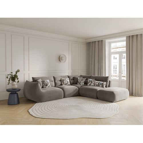 Canapé D'angle Droit 7 Places En Velours Béton