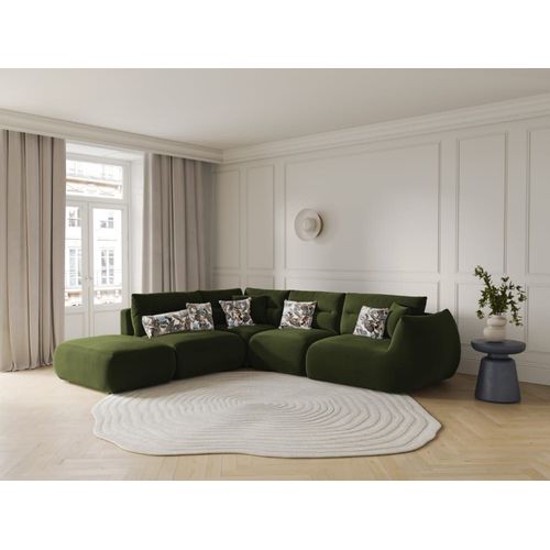 Canapé D'angle Gauche 7 Places En Velours Vert De L'armée